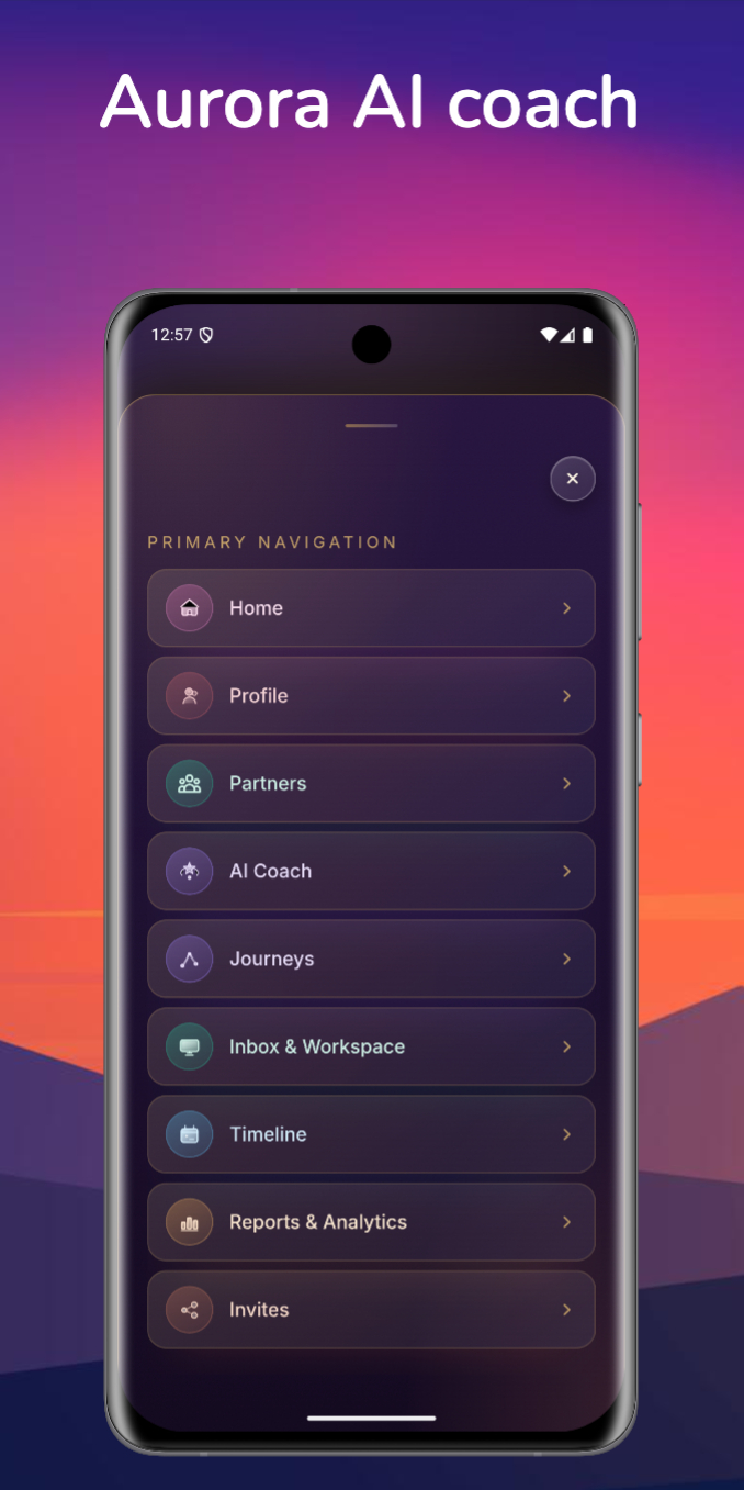 Aurora AI coach menu and navigation