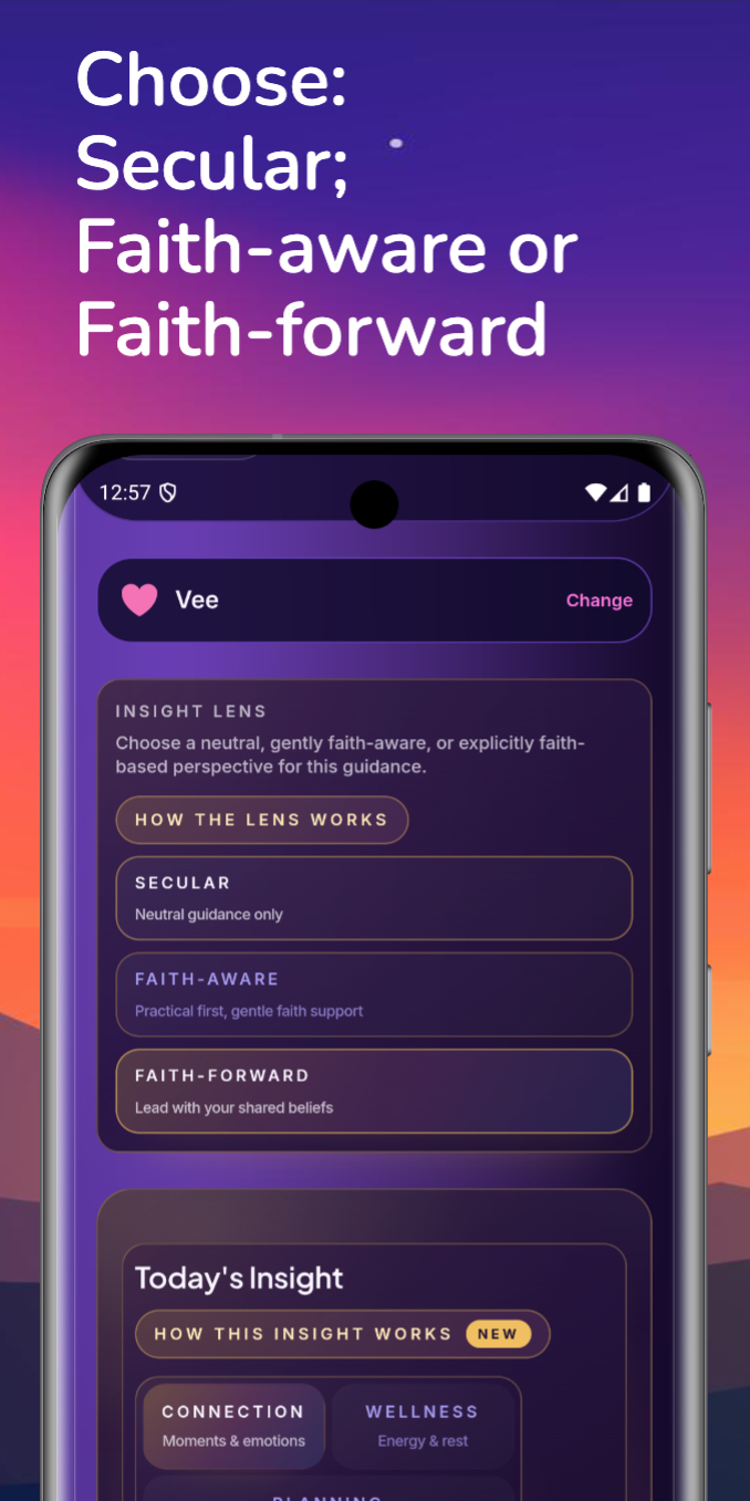 Choose secular, faith-aware, or faith-forward guidance