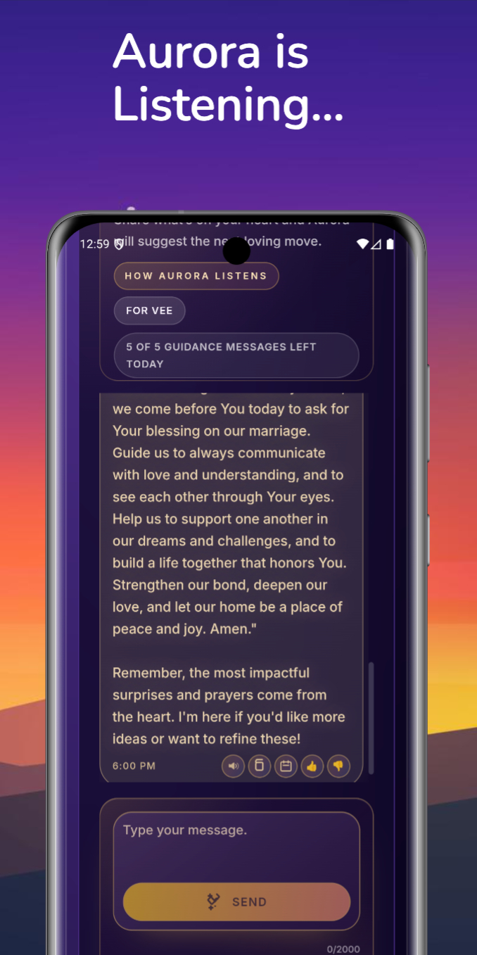 Aurora listening with faith-aware coaching prompt