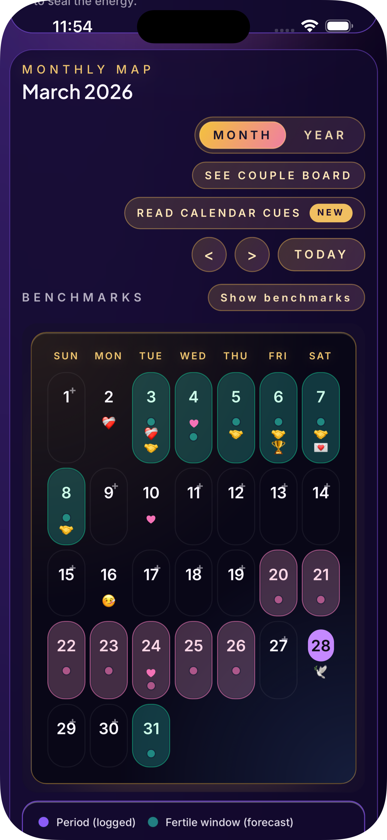 iOS calendar without hover showing relationship timeline overview