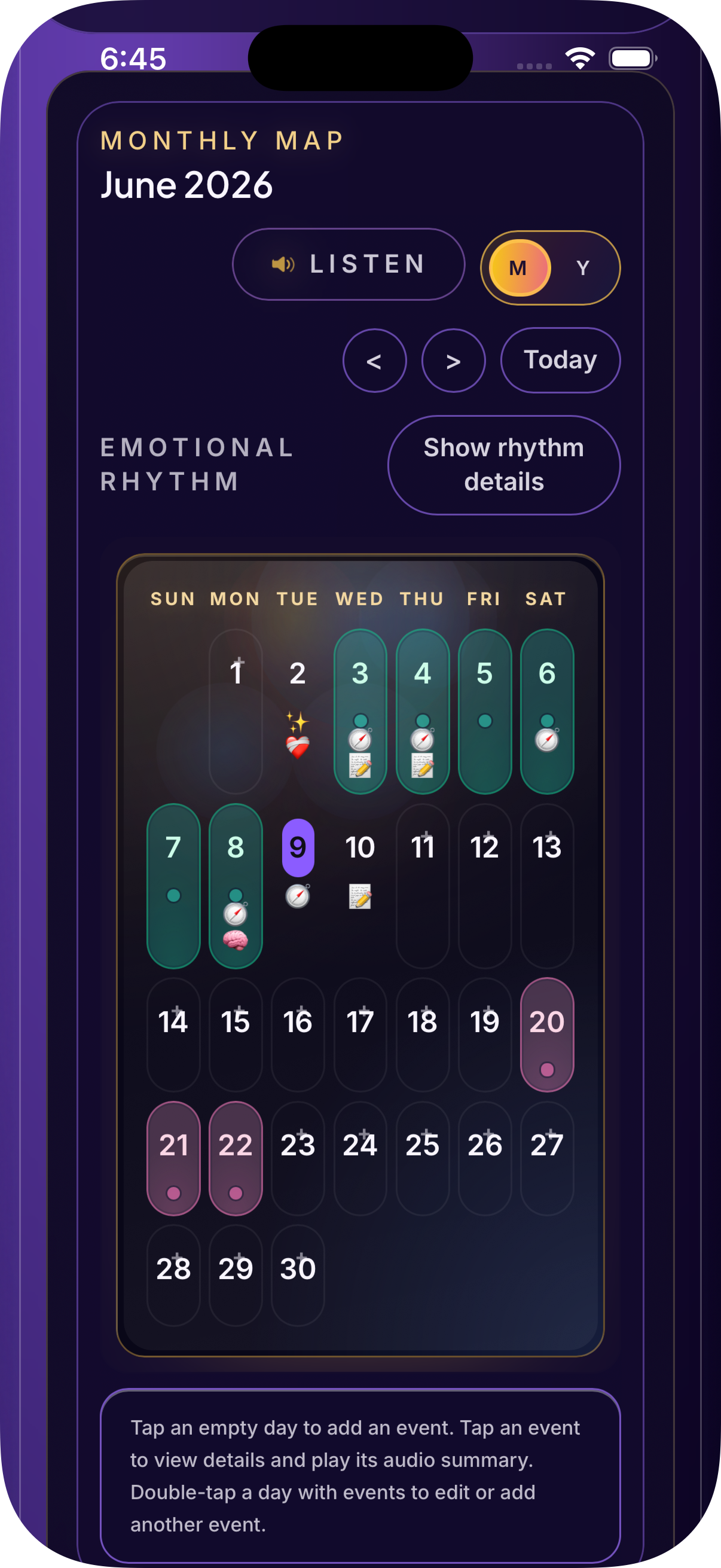 Orbit calendar — moods, cycles, and rhythms